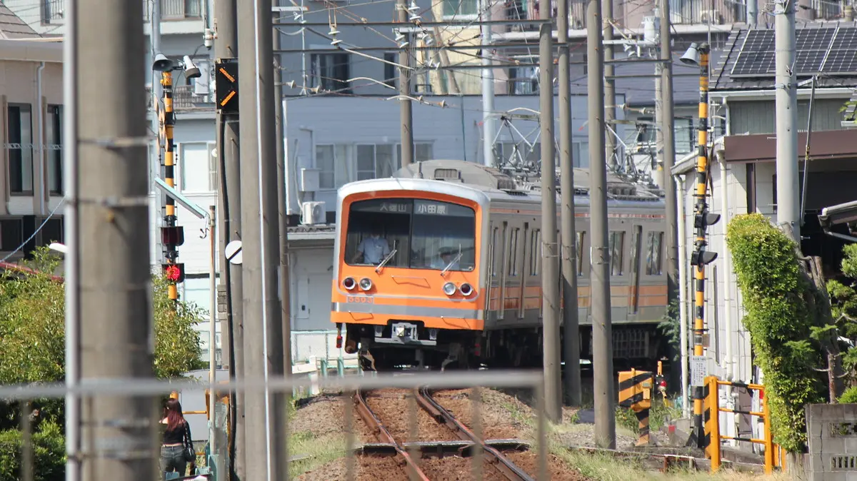 井細田駅に向かう伊豆箱根鉄道大雄山線5000系電車