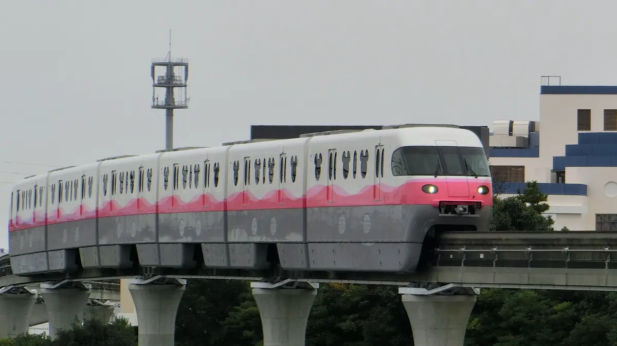 Disney Resort Line Type C 100 series train running near Ikspiari in Maihama