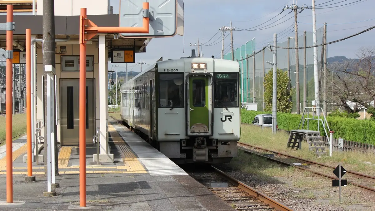 Hachiko Line Kiha 110 series 200 diesel railcar waiting to depart at Ogawamachi Station