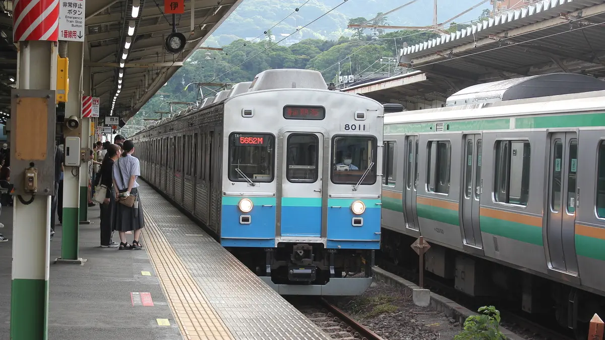 熱海駅に到着した伊豆急行線8000系電車