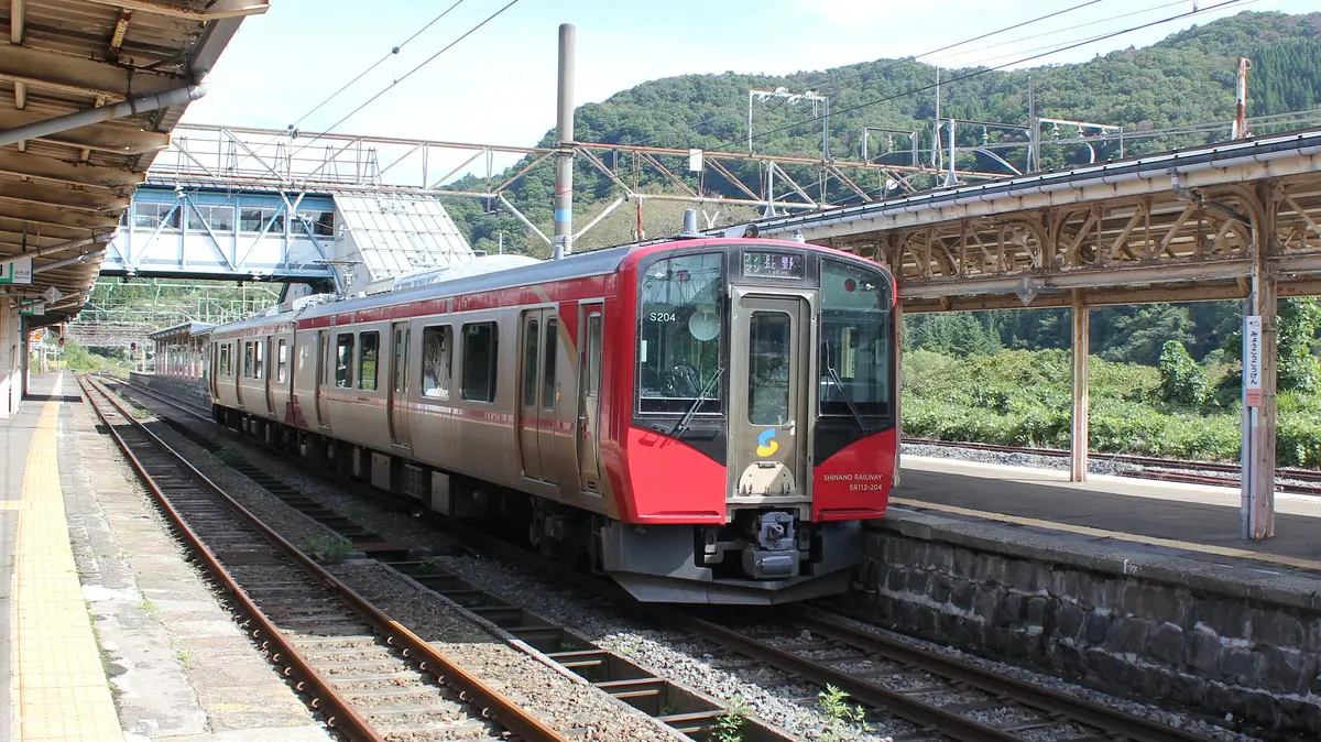 Shinano Railway Kita-Shinano Line SR1 Series 200 train stopped at Myoko-Kogen Station