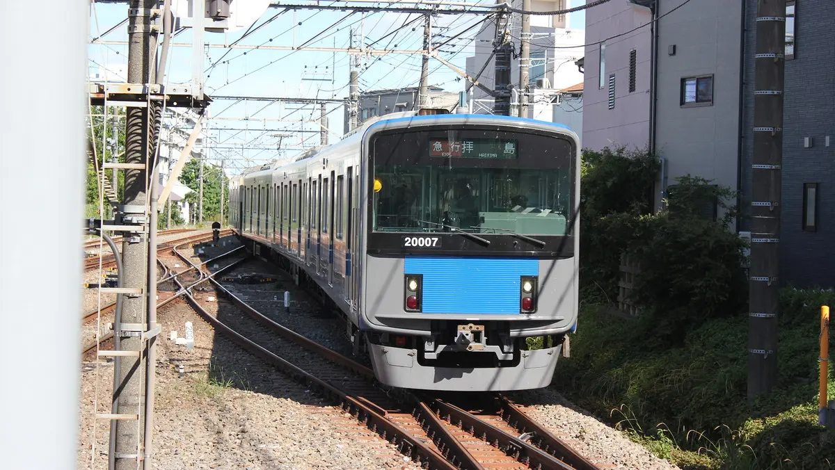 Seibu Haijima Line 20000 series train arriving at Kodaira Station