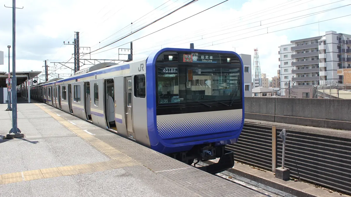 Uchibo Line 209 series train parked at Hon-Chiba Station